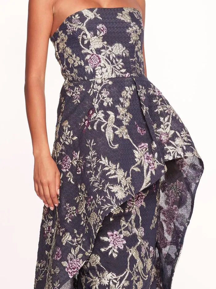 Marchesa Marchesa Notte Strapless Gilded Gown Navy 8211 Women