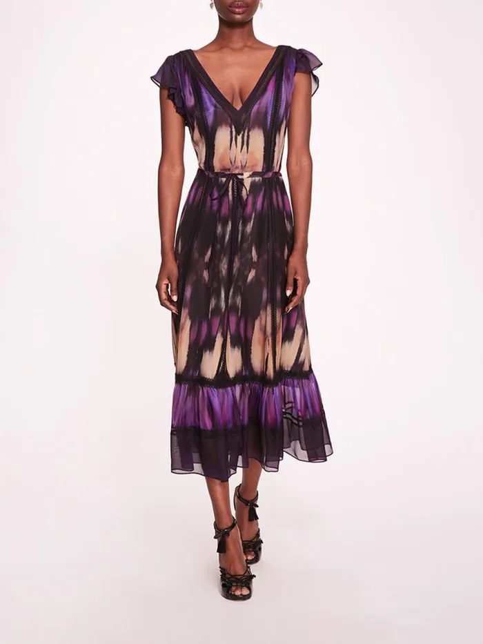 Marchesa Marchesa Rosa Abstract Viscose Midi Dress Purple Multi 8211 Women