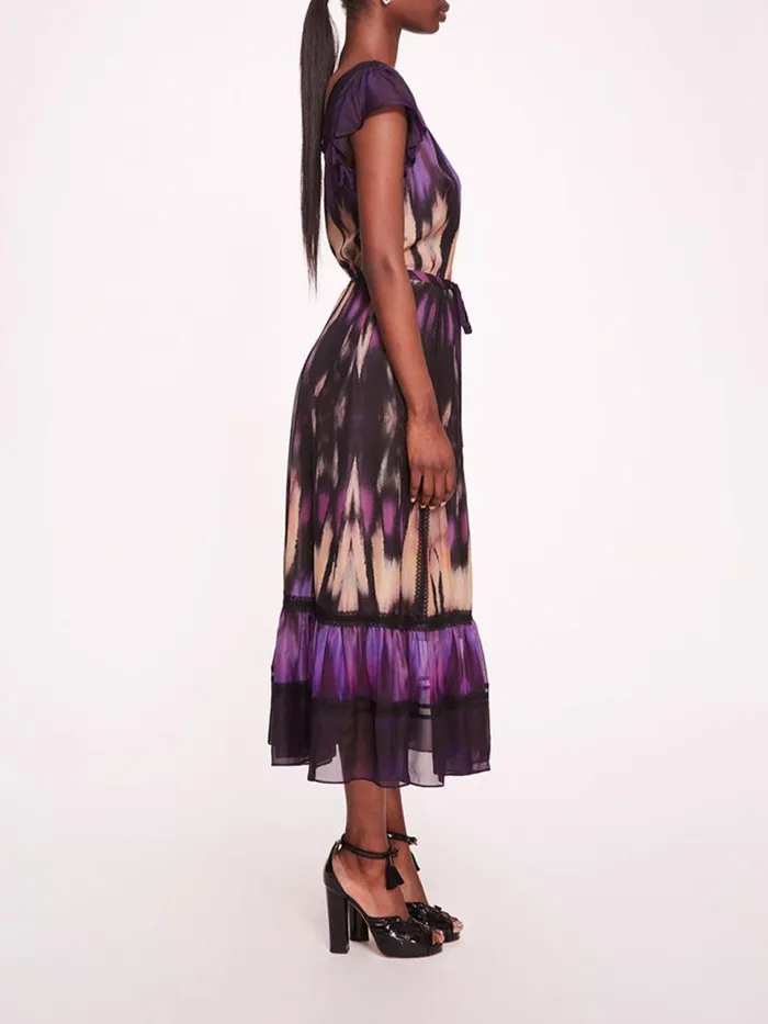 Marchesa Marchesa Rosa Abstract Viscose Midi Dress Purple Multi 8211 Women