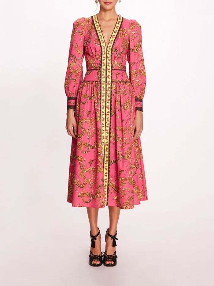 Marchesa Marchesa Rosa Tansy Midi Dress Fuchsia Multi 8211 Women