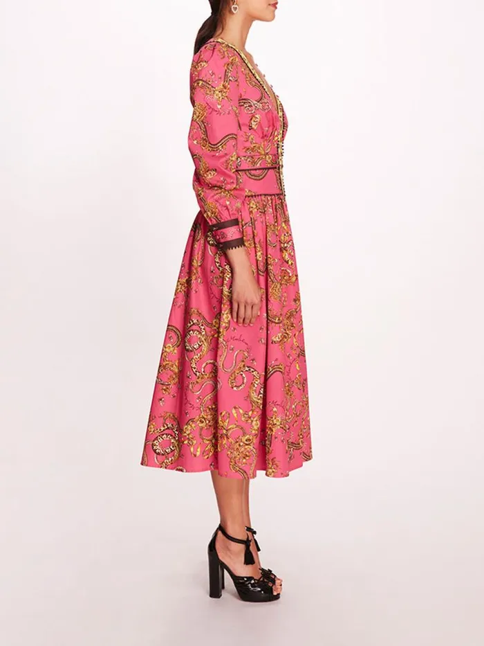 Marchesa Marchesa Rosa Tansy Midi Dress Fuchsia Multi 8211 Women