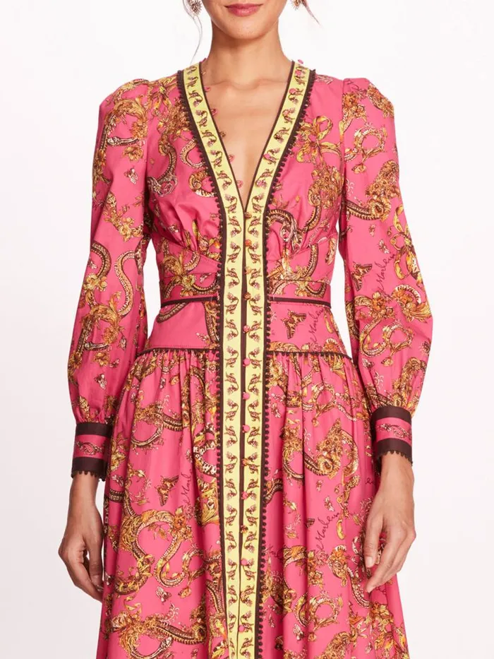 Marchesa Marchesa Rosa Tansy Midi Dress Fuchsia Multi 8211 Women