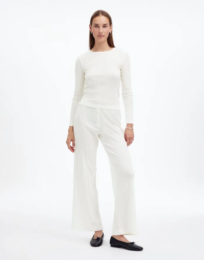 Matching Sets Women Madewell Madewell X LESET Pointelle Perfect Tee and Pant Set White Matching Sets Women Madewell Madewell X LESET Pointelle Perfect Tee and Pant Set White