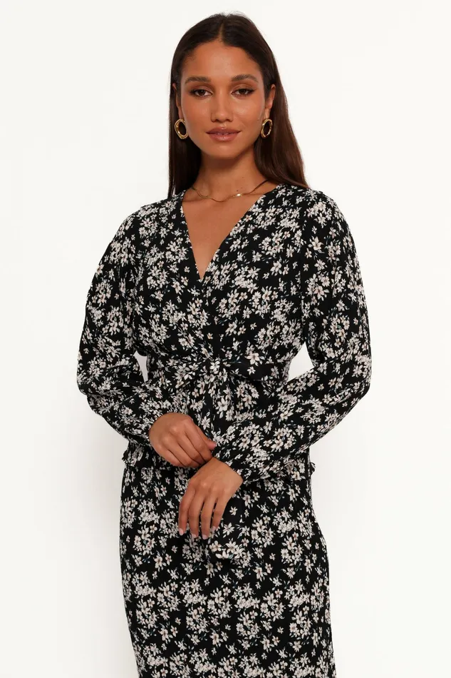 Matching Sets Women Minelli Pleat Top BlackWhite Floral Petal and Pup
