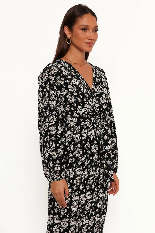 Matching Sets Women Minelli Pleat Top BlackWhite Floral Petal and Pup