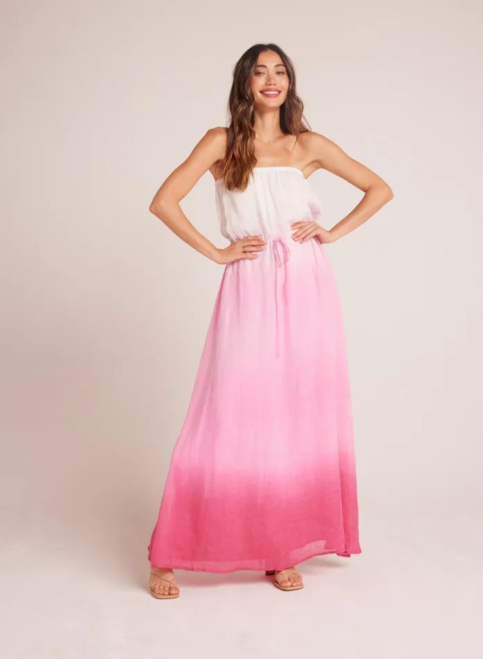 Maxi Dresses Women Bella Dahl Strapless Linen Maxi Dress 8211 Pink Ombre Dye