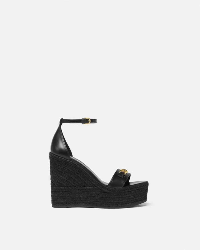 Medusa 03995 Leather Wedge Sandals 120 Mm Blackgold Women Versace Sandals