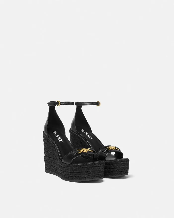 Medusa 03995 Leather Wedge Sandals 120 Mm Blackgold Women Versace Sandals