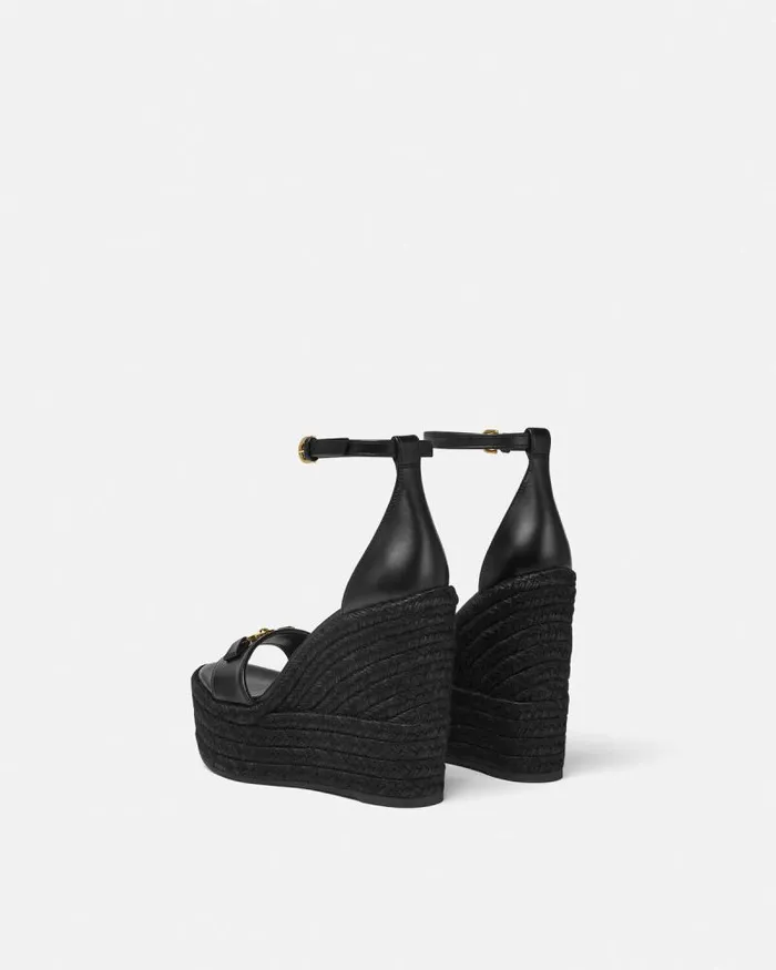 Medusa 03995 Leather Wedge Sandals 120 Mm Blackgold Women Versace Sandals