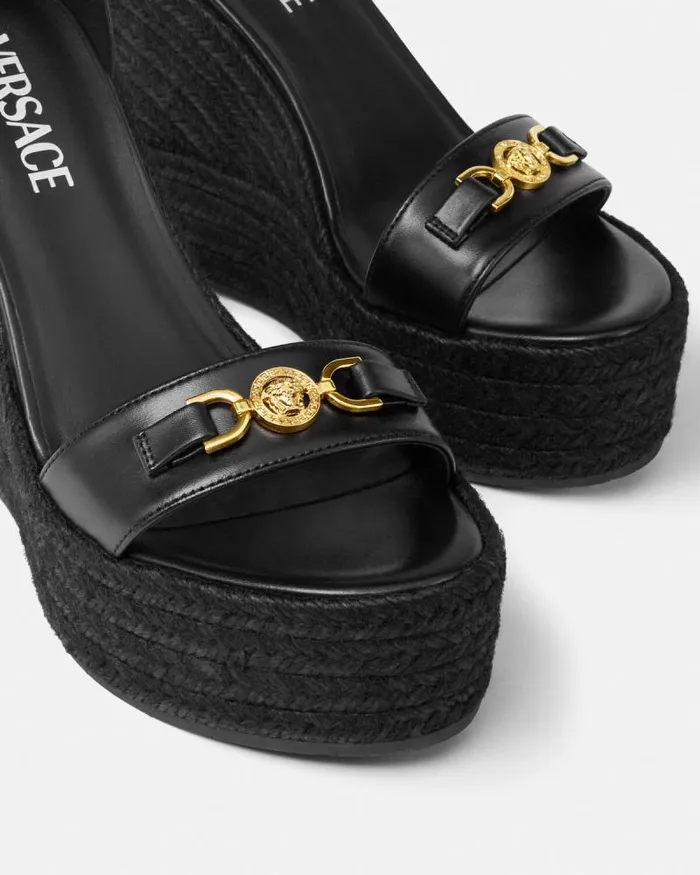 Medusa 03995 Leather Wedge Sandals 120 Mm Blackgold Women Versace Sandals