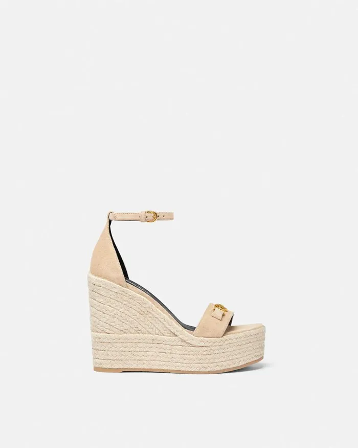 Medusa 03995 Suede Wedge Sandals 120 Mm Beige Women Versace Sandals