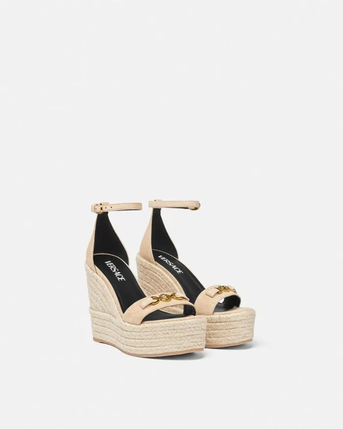 Medusa 03995 Suede Wedge Sandals 120 Mm Beige Women Versace Sandals