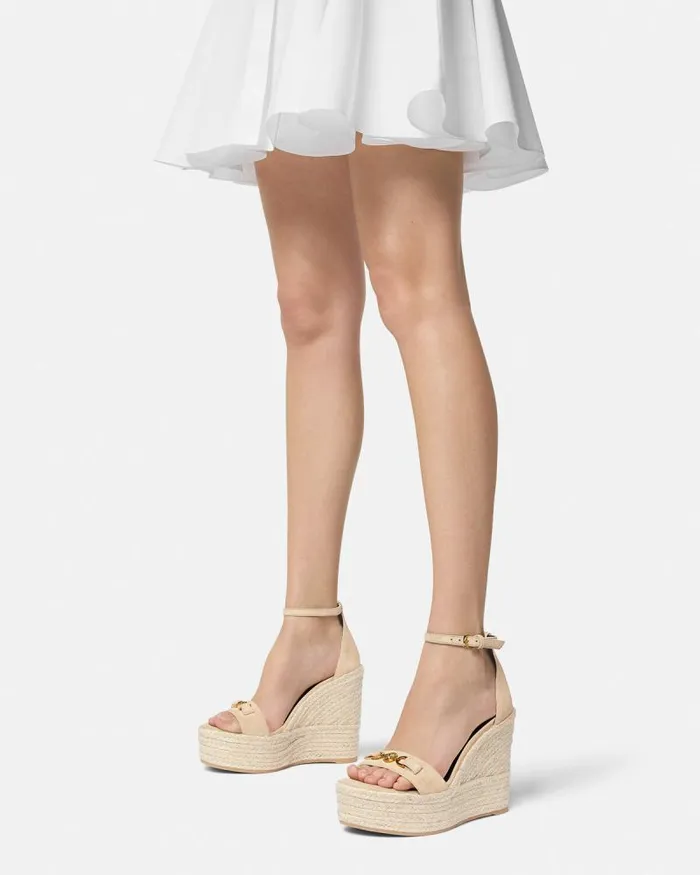 Medusa 03995 Suede Wedge Sandals 120 Mm Beige Women Versace Sandals