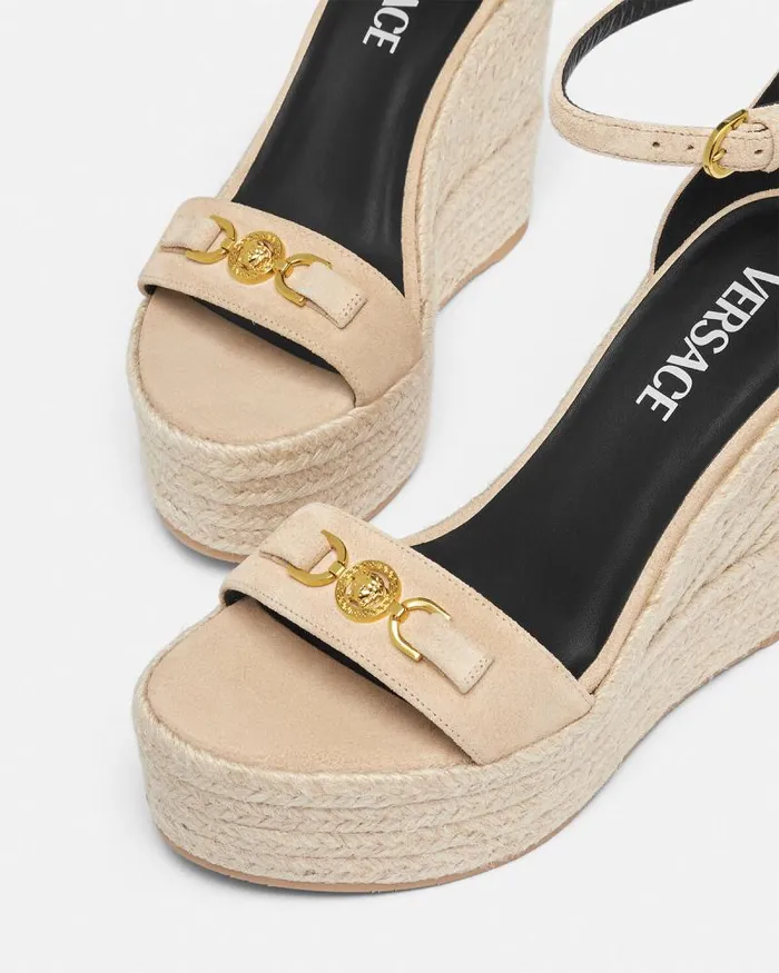 Medusa 03995 Suede Wedge Sandals 120 Mm Beige Women Versace Sandals
