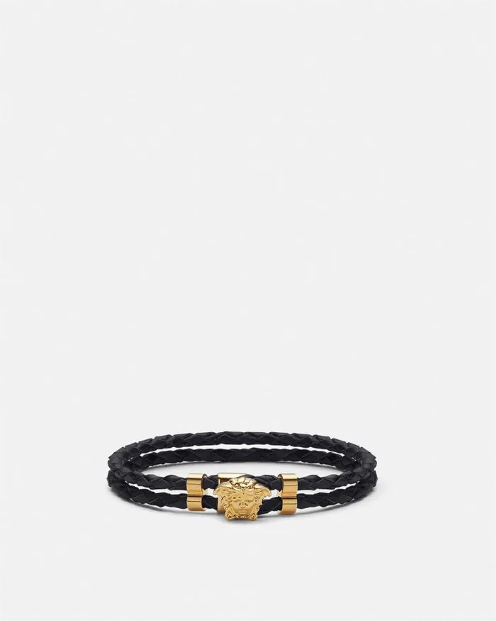 Medusa Braided Leather Bracelet Blackgold WomenMen Versace Bracelets