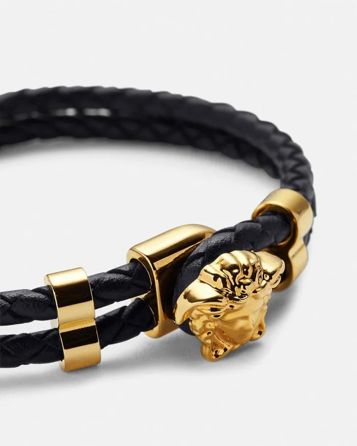 Medusa Braided Leather Bracelet Blackgold WomenMen Versace Bracelets