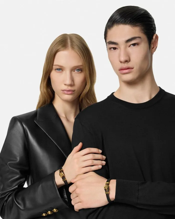 Medusa Braided Leather Bracelet Blackgold WomenMen Versace Bracelets