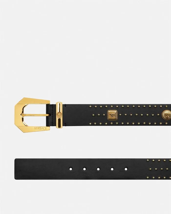 Medusa Heritage Studded Leather Belt 4 Cm Blackgold Men Versace Belts