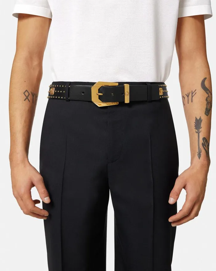 Medusa Heritage Studded Leather Belt 4 Cm Blackgold Men Versace Belts