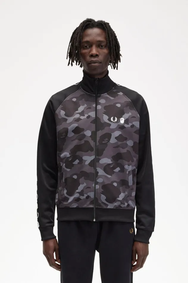 Men A Bathing ApeCamouflage Panel Track Jacket Black Fred Perry Track Jackets