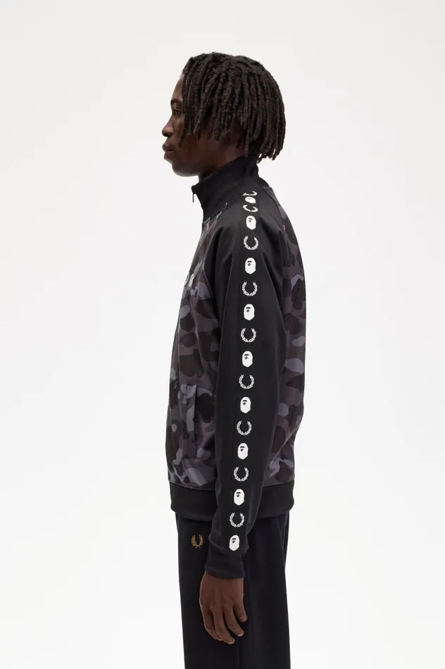 Men A Bathing ApeCamouflage Panel Track Jacket Black Fred Perry Track Jackets