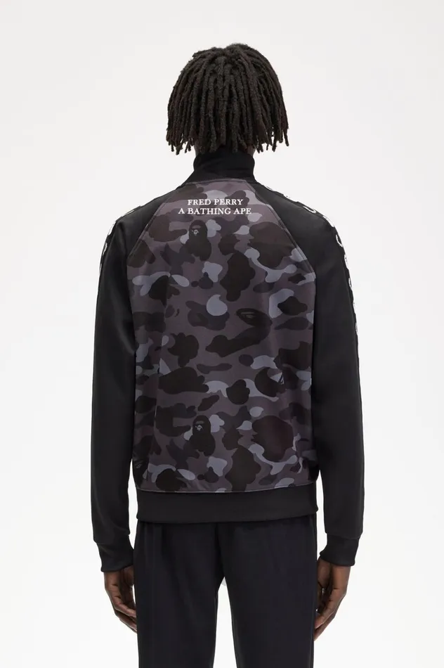 Men A Bathing ApeCamouflage Panel Track Jacket Black Fred Perry Track Jackets