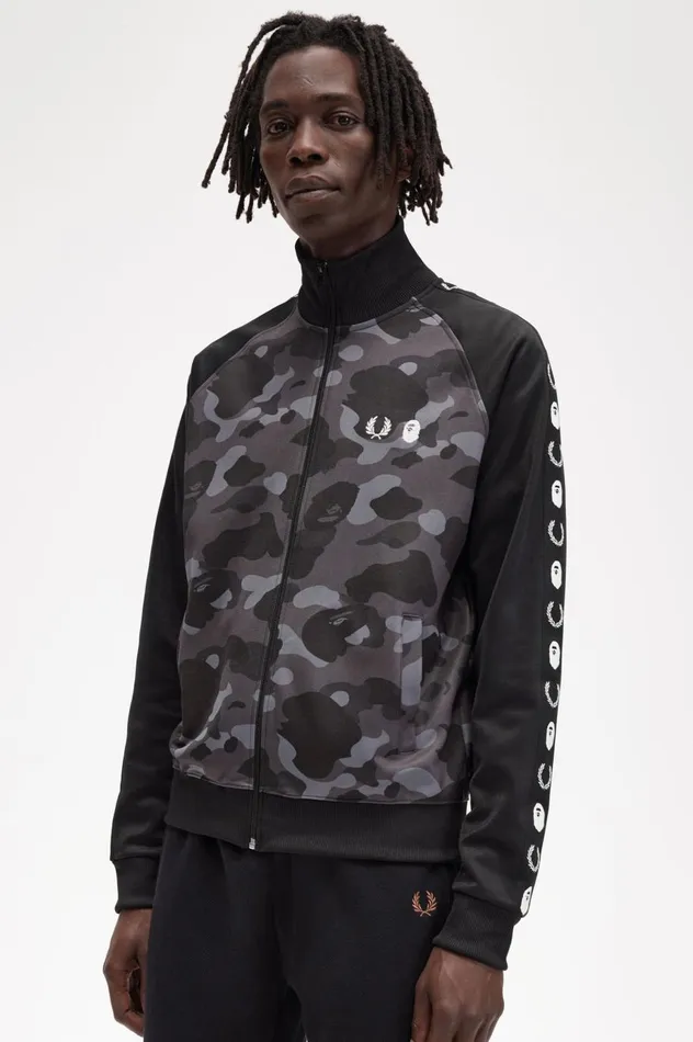 Men A Bathing ApeCamouflage Panel Track Jacket Black Fred Perry Track Jackets