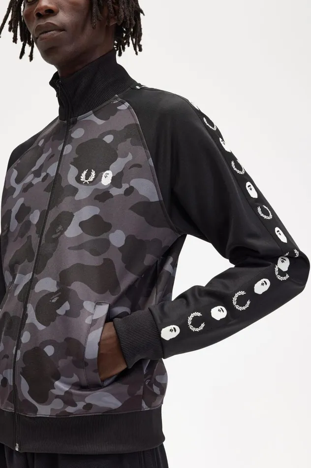 Men A Bathing ApeCamouflage Panel Track Jacket Black Fred Perry Track Jackets
