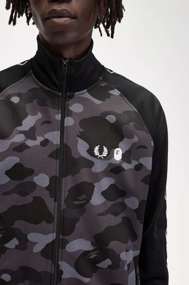 Men A Bathing ApeCamouflage Panel Track Jacket Black Fred Perry Track Jackets