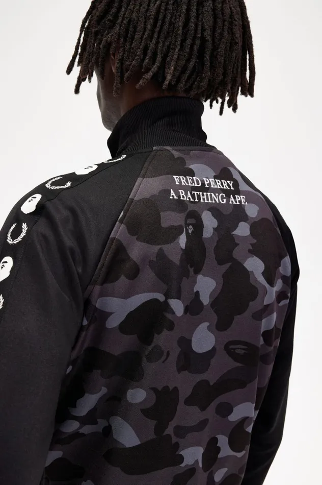 Men A Bathing ApeCamouflage Panel Track Jacket Black Fred Perry Track Jackets