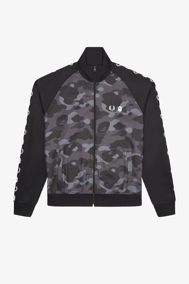Men A Bathing ApeCamouflage Panel Track Jacket Black Fred Perry Track Jackets