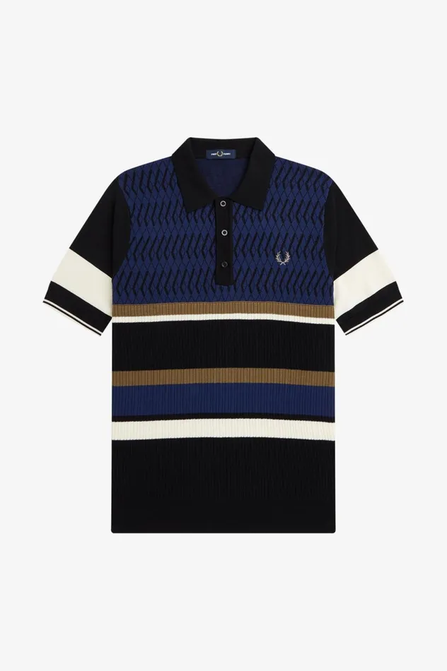 Men Argyle Panel Knitted Shirt French Navy Fred Perry Knitwear