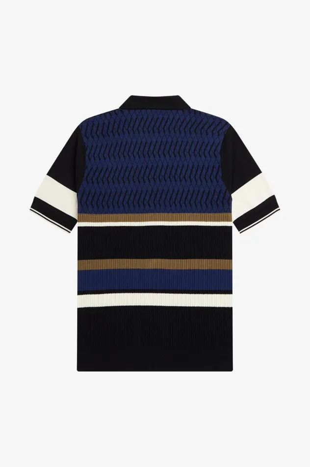 Men Argyle Panel Knitted Shirt French Navy Fred Perry Knitwear