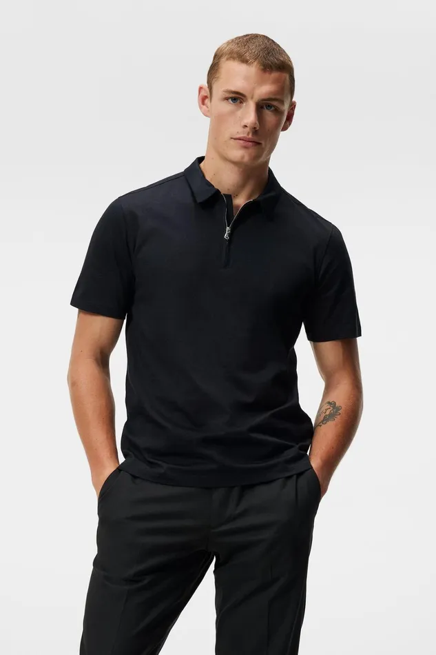 Men Asher Zip SS Polo Shirt Black JLindeberg Polo Shirts