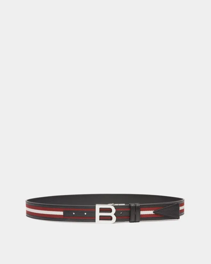 Men Bally Belts B Logo 35mm Reversible Belt In Red And White Fabric And Leather Multicolor Men Bally Belts B Logo 35mm Reversible Belt In Red And White Fabric And Leather Multicolor