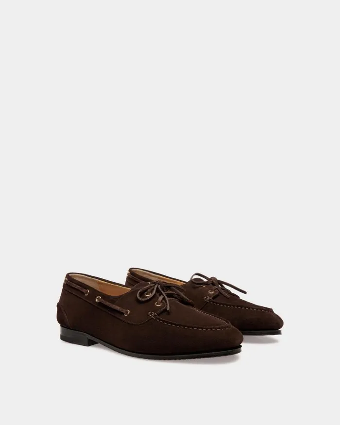 Men Bally Loafers and Moccasins Plume Moccasin In Dark Brown Suede Brown Men Bally Loafers and Moccasins Plume Moccasin In Dark Brown Suede Brown