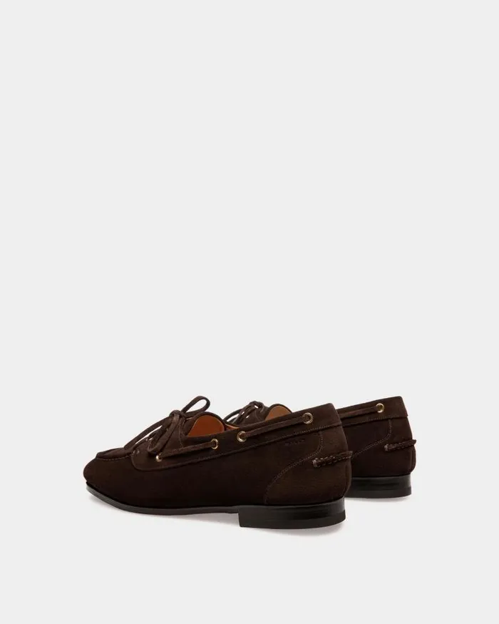 Men Bally Loafers and Moccasins Plume Moccasin In Dark Brown Suede Brown Men Bally Loafers and Moccasins Plume Moccasin In Dark Brown Suede Brown