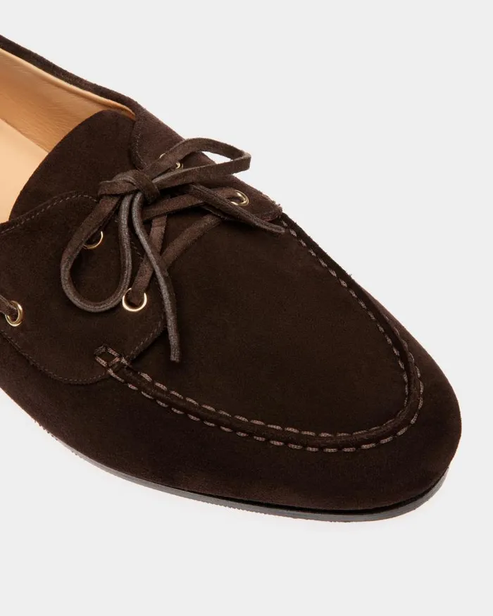 Men Bally Loafers and Moccasins Plume Moccasin In Dark Brown Suede Brown Men Bally Loafers and Moccasins Plume Moccasin In Dark Brown Suede Brown
