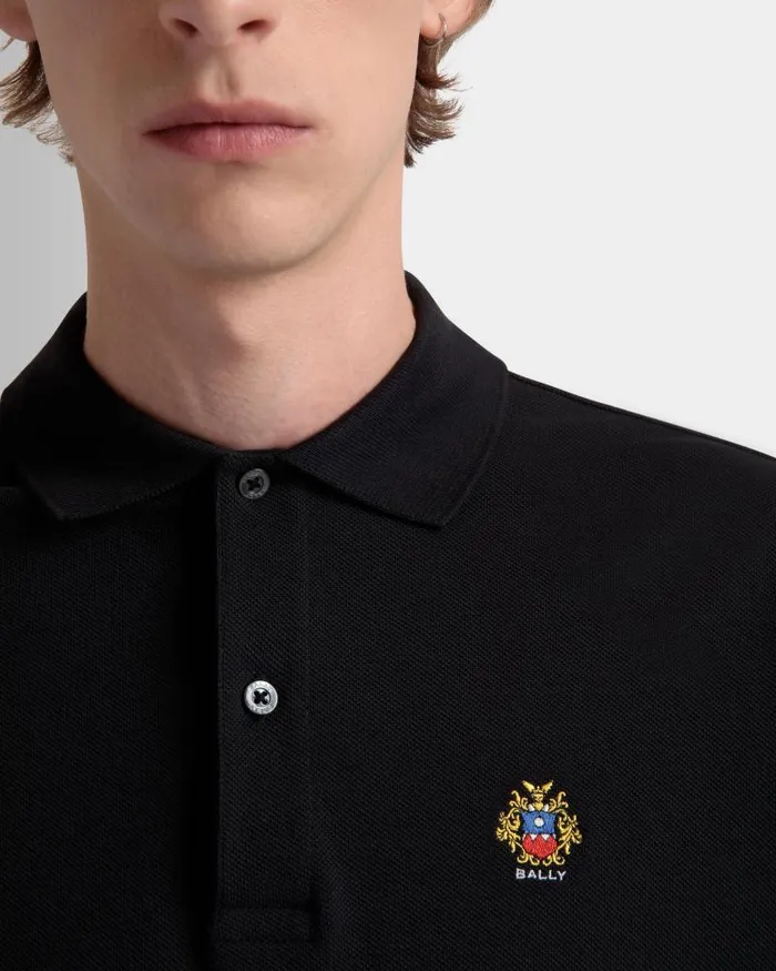 Men Bally Shirts and TShirts Polo With Bally Crest Logo In Black Cotton Black Men Bally Shirts and TShirts Polo With Bally Crest Logo In Black Cotton Black