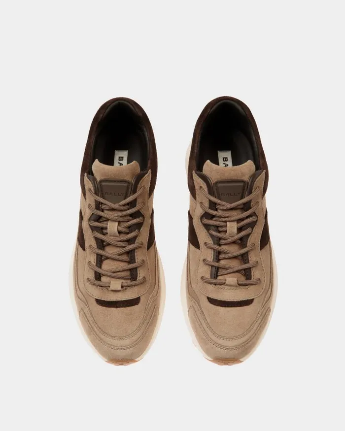 Men Bally Sneakers Outline Sneaker In Taupe And Ebano Suede Brown Men Bally Sneakers Outline Sneaker In Taupe And Ebano Suede Brown