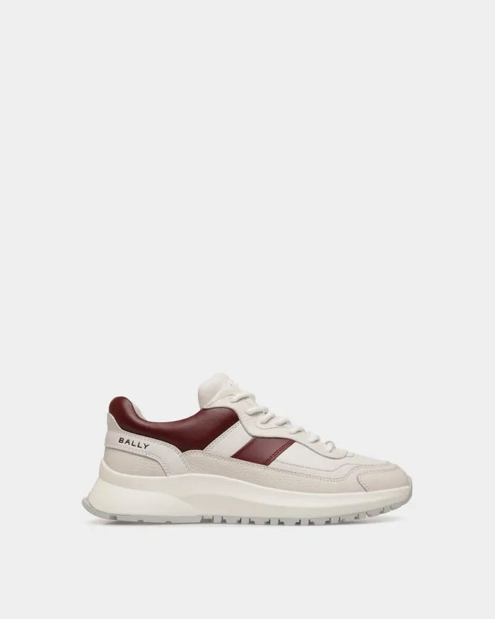 Men Bally Sneakers Outline Sneaker In White And Heritage Red Leather White