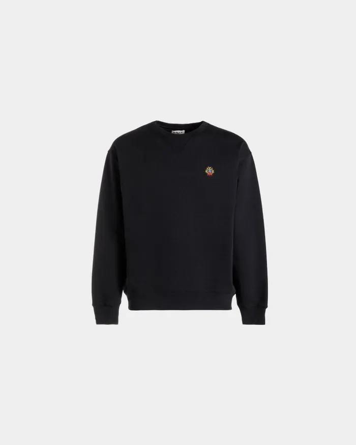 Men Bally Tracksuits Crewneck Sweatshirt With A Bally Crest Logo In Navy Blue Cotton Blue Men Bally Tracksuits Crewneck Sweatshirt With A Bally Crest Logo In Navy Blue Cotton Blue
