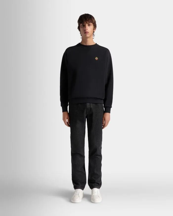 Men Bally Tracksuits Crewneck Sweatshirt With A Bally Crest Logo In Navy Blue Cotton Blue Men Bally Tracksuits Crewneck Sweatshirt With A Bally Crest Logo In Navy Blue Cotton Blue