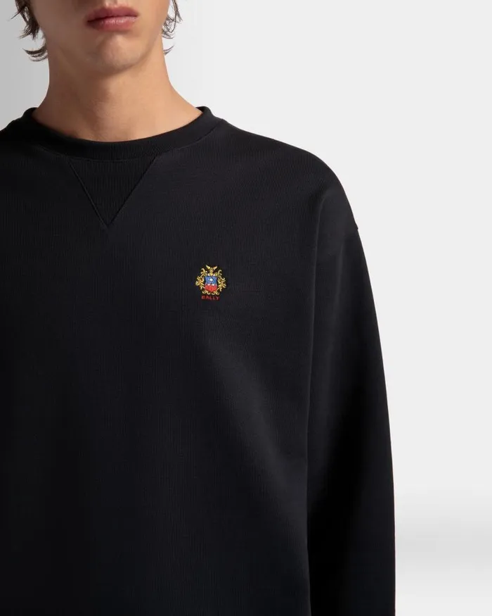 Men Bally Tracksuits Crewneck Sweatshirt With A Bally Crest Logo In Navy Blue Cotton Blue Men Bally Tracksuits Crewneck Sweatshirt With A Bally Crest Logo In Navy Blue Cotton Blue
