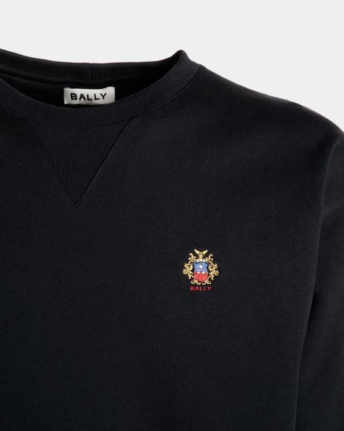Men Bally Tracksuits Crewneck Sweatshirt With A Bally Crest Logo In Navy Blue Cotton Blue Men Bally Tracksuits Crewneck Sweatshirt With A Bally Crest Logo In Navy Blue Cotton Blue