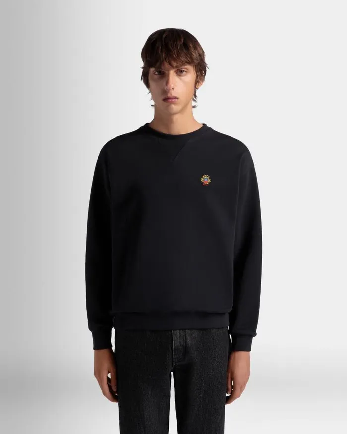 Men Bally Tracksuits Crewneck Sweatshirt With A Bally Crest Logo In Navy Blue Cotton Blue Men Bally Tracksuits Crewneck Sweatshirt With A Bally Crest Logo In Navy Blue Cotton Blue