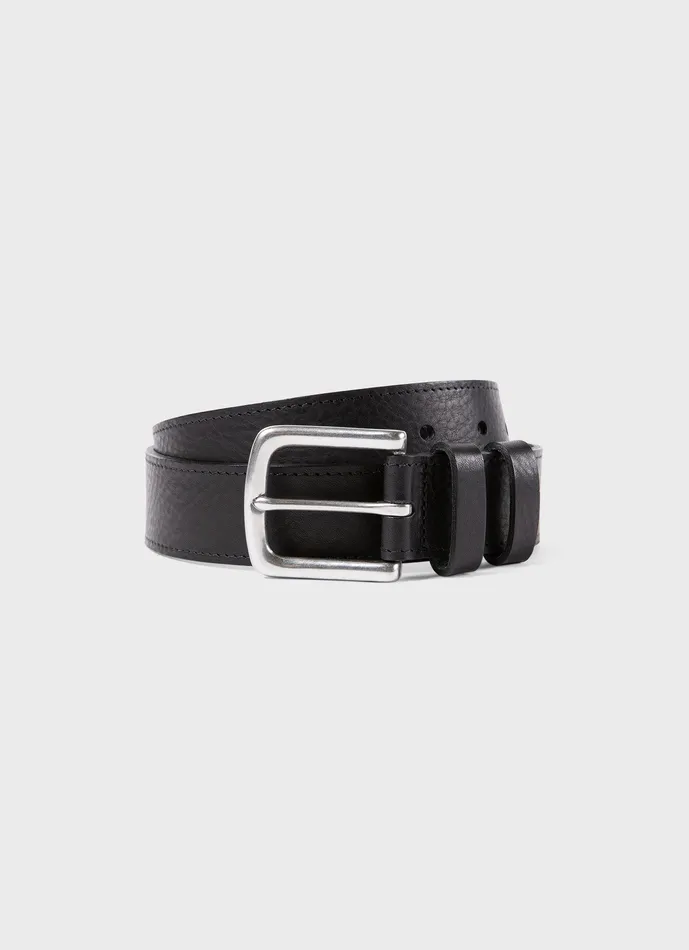 Men Belts ussunspel Grained Leather Belt Black