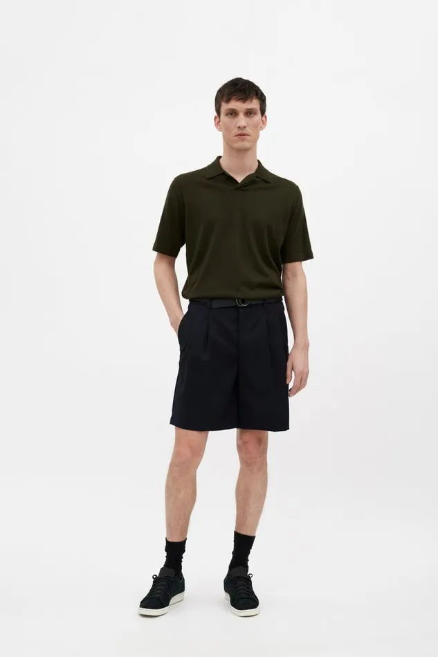Men Benn Relaxed Light Wool Pleated Short Dark Navy Norse Projects Shorts