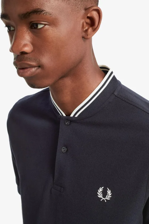 Men Bomber Collar Polo Shirt Navy Fred Perry Polo Shirts