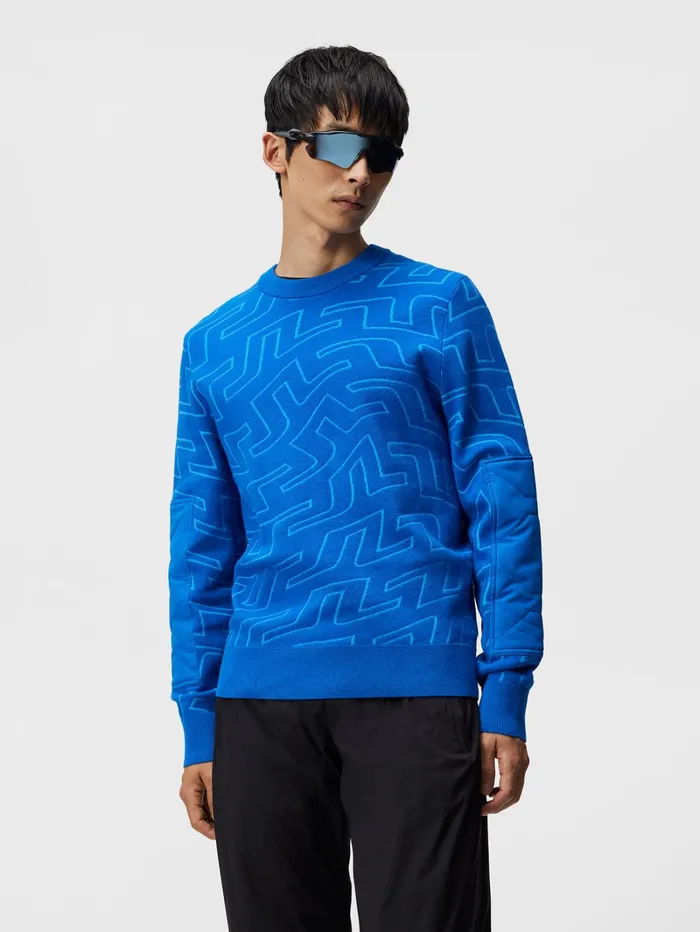 Men Bridge Swirl Knitted Sweater Lapis Outline Bridge Swirl JLindeberg Knitwear Men Bridge Swirl Knitted Sweater Lapis Outline Bridge Swirl JLindeberg Knitwear